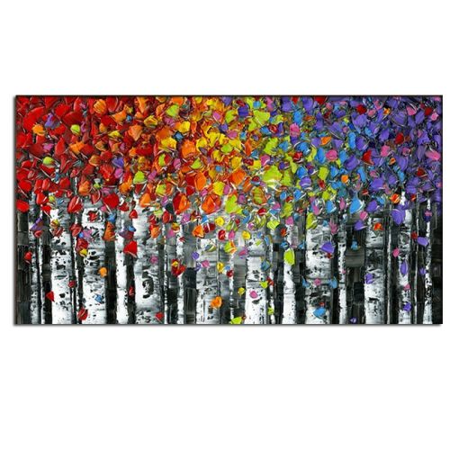 100% Hand Painted  Abstract Oil Painting Wall Art Modern Minimalist Colorful Tree Landscape Picture Canvas Home Decor For Living Room Bedroom No Frame