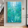 Hand Painted Oil Painting Large Abstract Water Surface Oil Painting on Canvas Original Blue Painting Living Room Home Decor Painting Modern Wall Art
